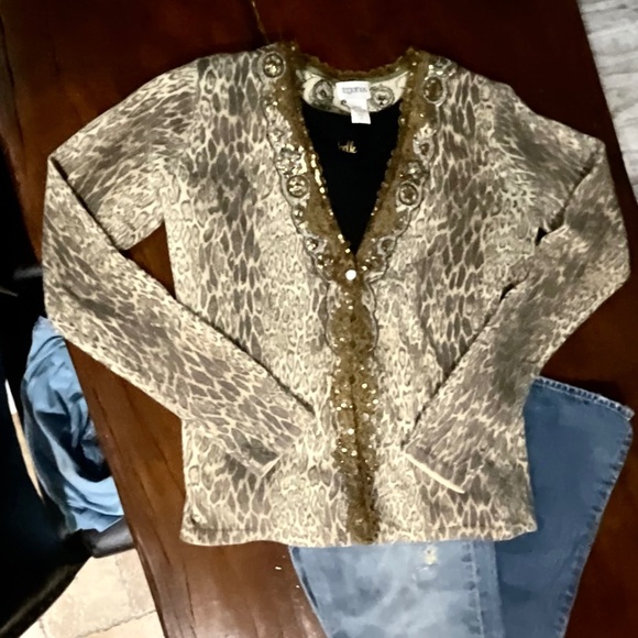 Together Sweaters - Together Leopard-like V Neck Button up Long Sleeve Sweater Sz Small